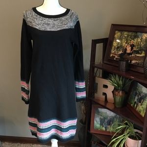 Athleta Fair Isle Stripped Black Sweater Dress